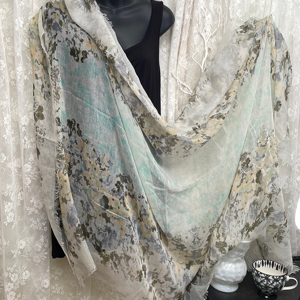 Pretty Lightweight Scarf, Wrap. Green & Grey & Yellow & Cream 💕